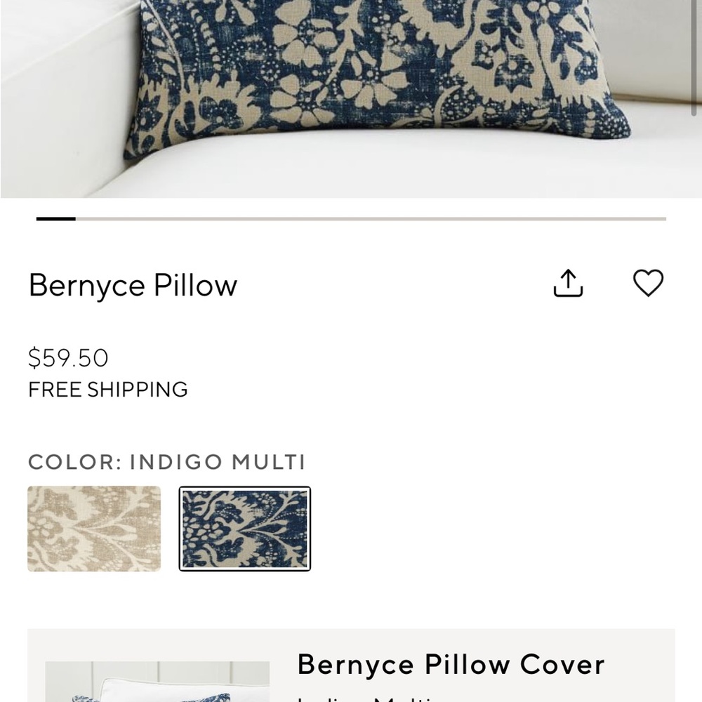 Pottery Barn Bernyce Pillow indigo used - Picture 4 of 5
